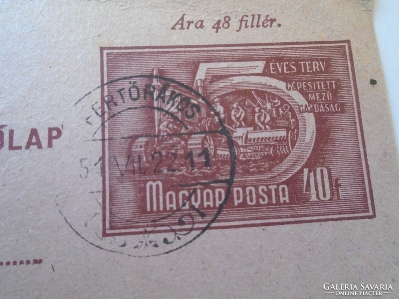D195016 Régi  díjjegyes levelezőlap  - FERTŐRÁKOS 1951