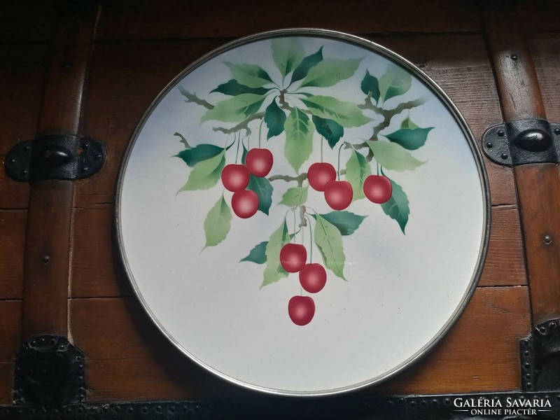 Red cherry faience tray