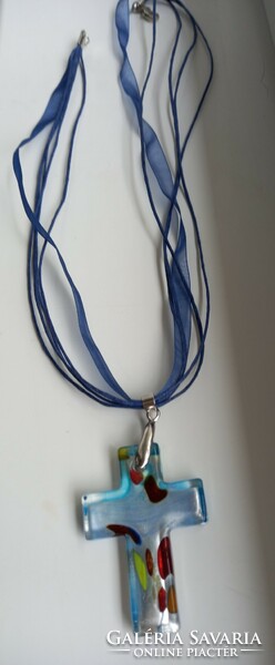 Cheh glass cross medal on neck strap