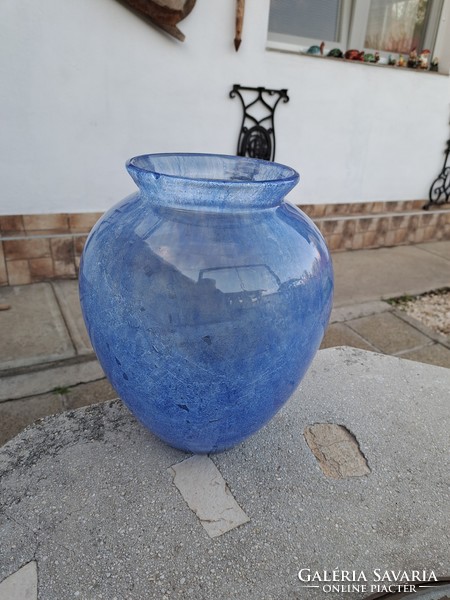 Large beautiful Karcagi berekfürdő veil glass cracked veil blue vase with bay