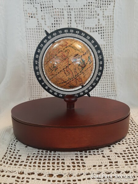 Exclusive globe-shaped wooden stationery holder with rosewood pen, letter opener and magnifying glass / gold /