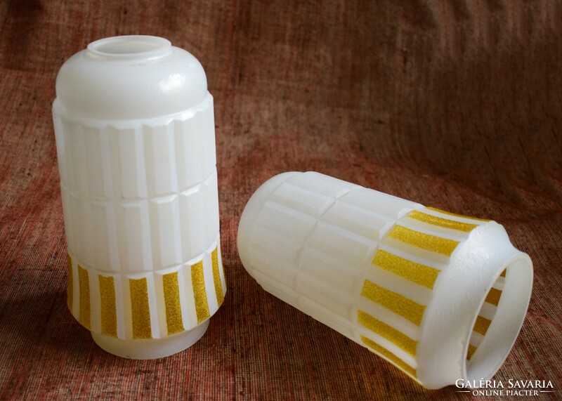 Vintage , mid-century , retro stílus sárga csíkos üveg lámpabúra lámpa 12 x 22 cm , 2 darab