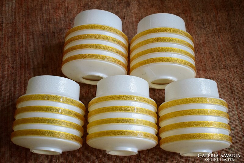 Vintage, mid-century, retro style yellow striped glass lampshade lamp 12 x 12.5 cm, 5 pieces