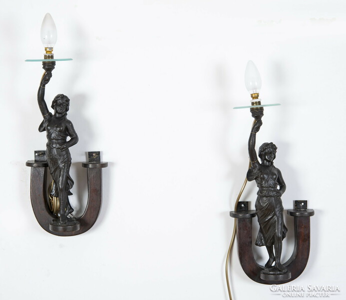 Nőalakos falikar párban- bronzírozott spiáter