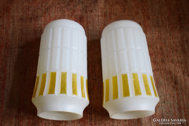 Vintage, mid-century, retro style yellow striped glass lampshade lamp 12 x 22 cm, 2 pieces