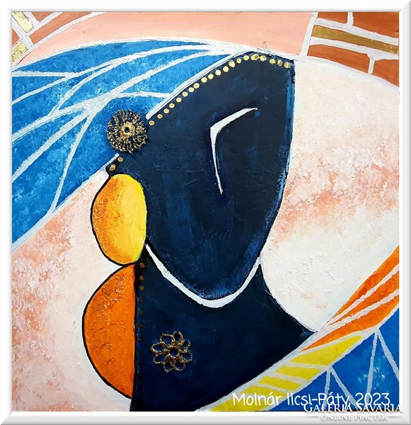 " Színes Afrikás sorozat - Arany virágos  " című munkám - akril festmény