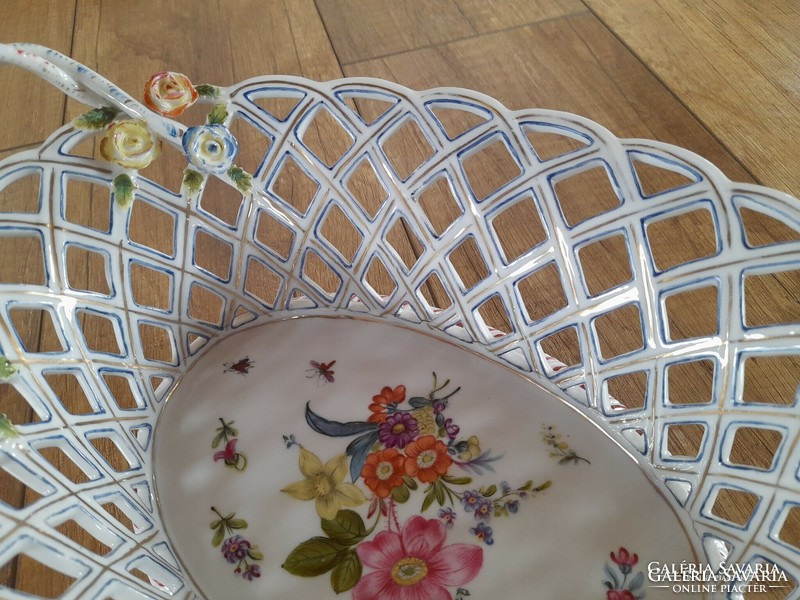 Antique Herend openwork flower pattern basket
