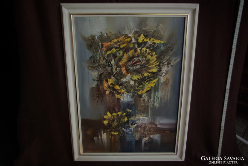 László Bubelényi 2 oil, wood grain, flower still life, landscape, painting for sale!
