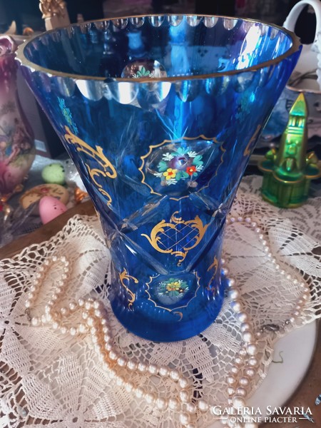 Csodás biedermeier kristály kobaltkek váza