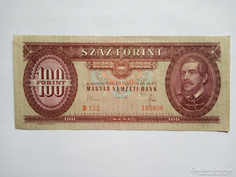 100 Forint 1968 !!  A ritka 3-as ! Lenti, elcsúszott nyomat !