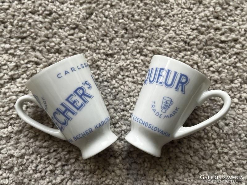 2db Becher Liqueur (Carlsbad) röviditalos likörős pohár, Karlovy Vary,Czechoslovakia