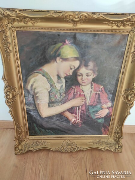 Bendéné Kovacsev Friderika Lányok nyaklánccal olajfestmény