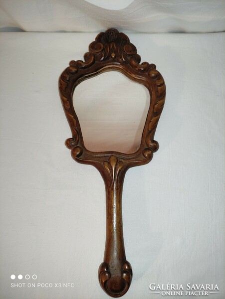 Art Nouveau carved wooden hand mirror