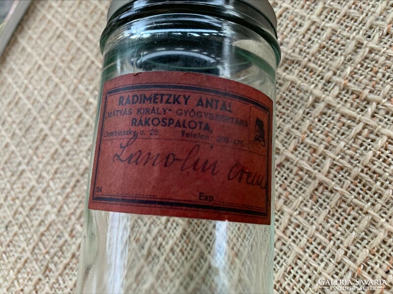 Radimetzky antal - King Matthias pharmacy glass jar, lanolin cream, circa 1940, cancer palace