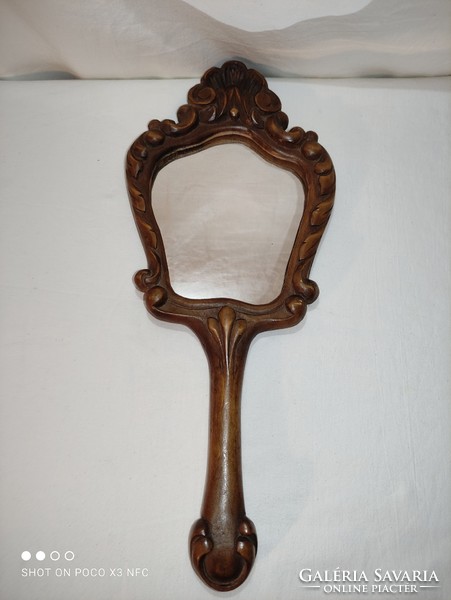 Art Nouveau carved wooden hand mirror
