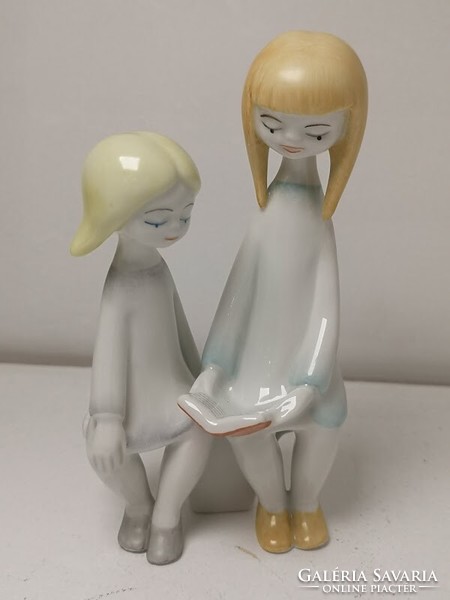 Káldor Aurél reading girls raven house porcelain figure - 50137