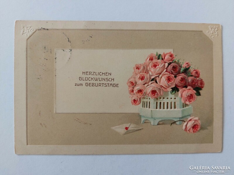 Régi képeslap dombornyomott levelezőlap rózsa