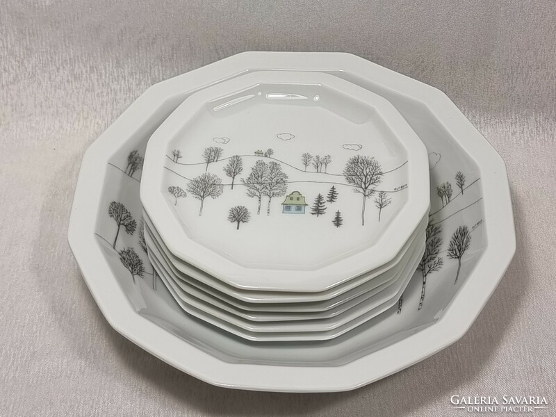 Rosenthal német porcelán,6személyes süteményes készlet,stúdió darabok /Rut Bryk finn keramikus terve