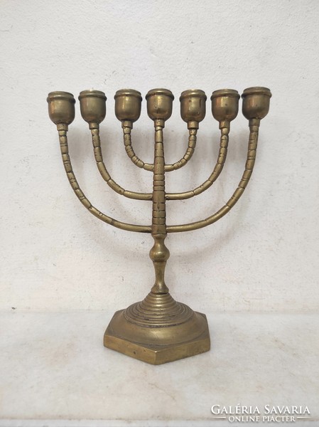 Antique menorah patinated Jewish candle holder Judaica 7 branch menorah 438 7369