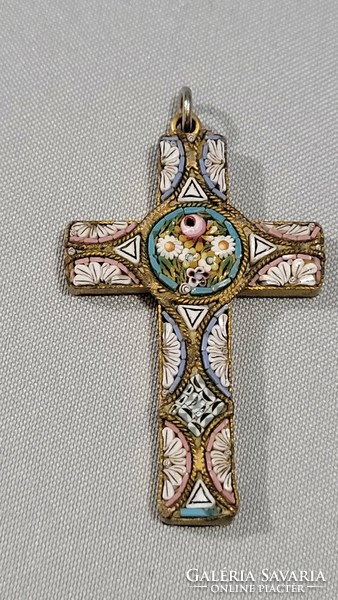 Mini mosaic, decorated with Murano glass, copper cross pendant