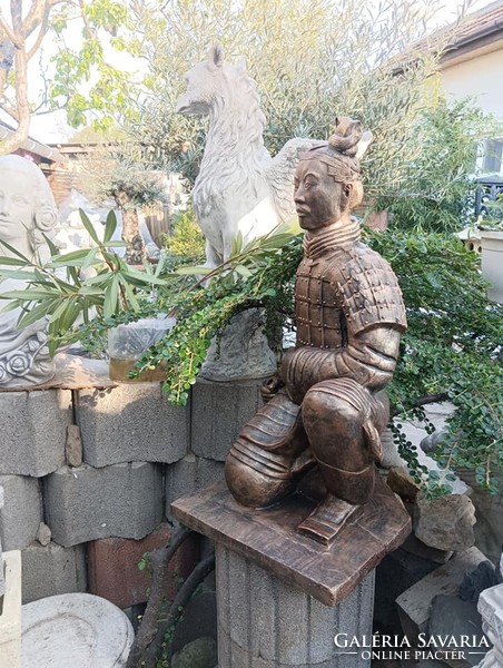Ritka Kínai Agyag katona Nagy 72cm Bronz ozott kő szobor Japán kerti  Kültéri Fagyálló Műkő