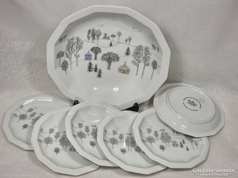 Rosenthal German porcelain, cake set for 6, studio pieces / designed by Finnish ceramist Rut Bryk