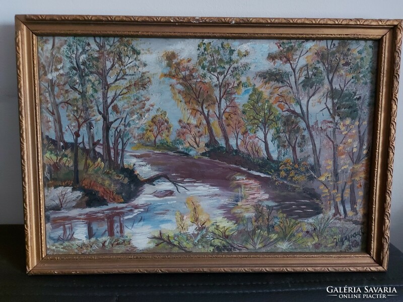 Signed painting - unreadable sign for me - forest detail - 493