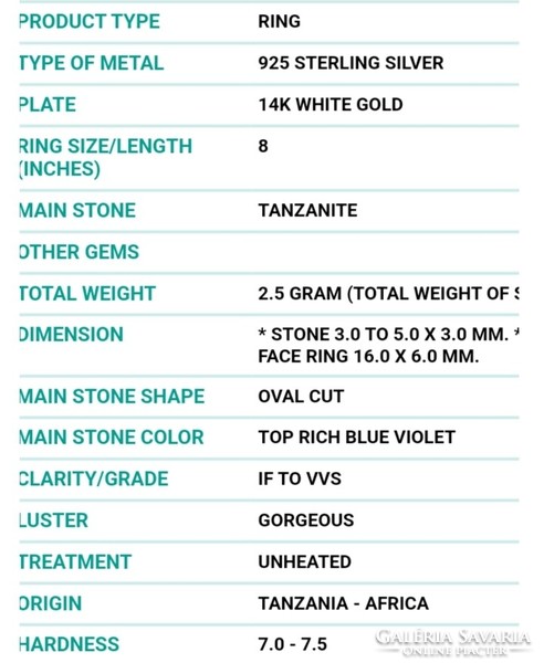 Genuine modern tanzanite silver ring size 8 (18) ¹