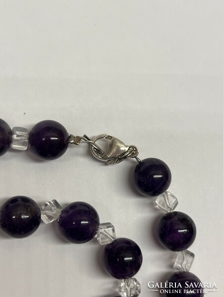Amethyst necklace with rock crystal, silver clasp