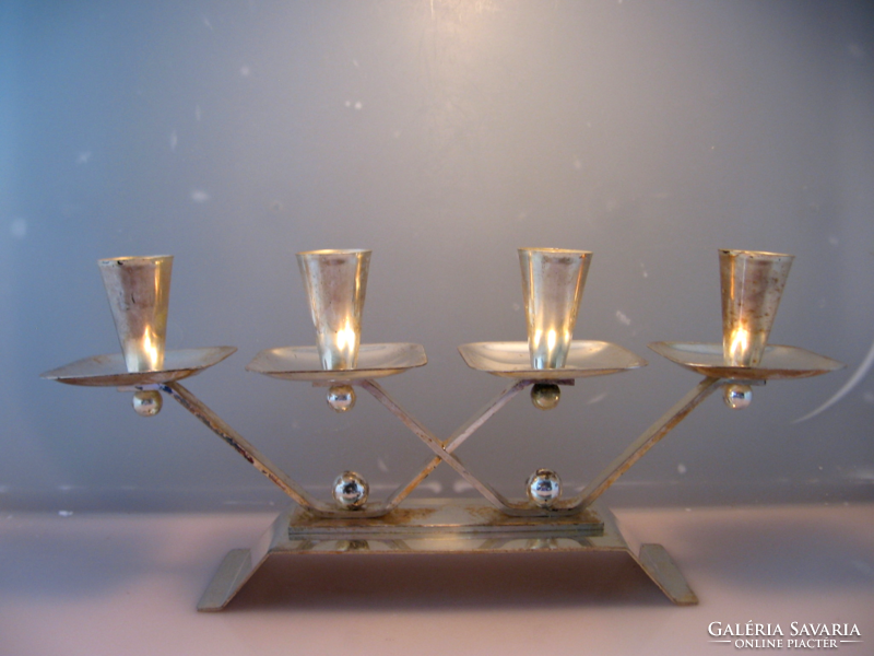 Art deco silver-plated 4-piece candle holder