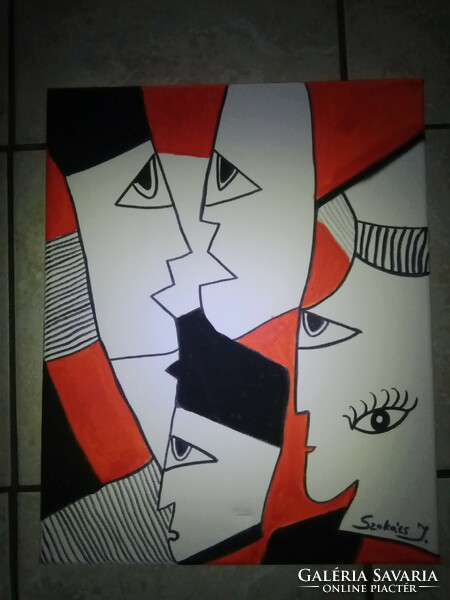 Signed cubist style. A work of painting