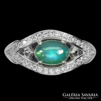 Genuine Ethiopian green opal silver ring size 6