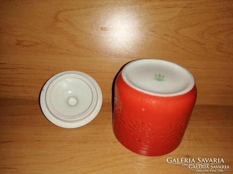 Hollóház porcelain red embossed sugar holder (z-5)