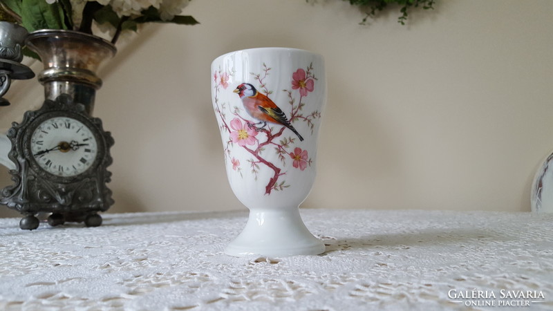 Virágokkal és madár mintával díszített porcelán váza,pohár