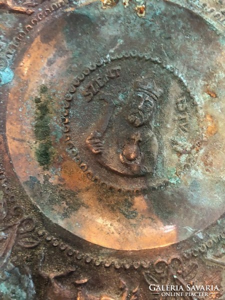 XIX. Century bronze plate, scenes of Saint Stephen, size 22 cm.