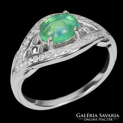 Genuine Ethiopian green opal silver ring size 6