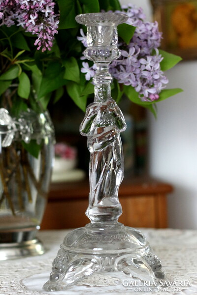 Val Saint Lambert belga üveg gyertyatartó, Szűz Mária alakos, gyönyörű, gyűjtői darab!
