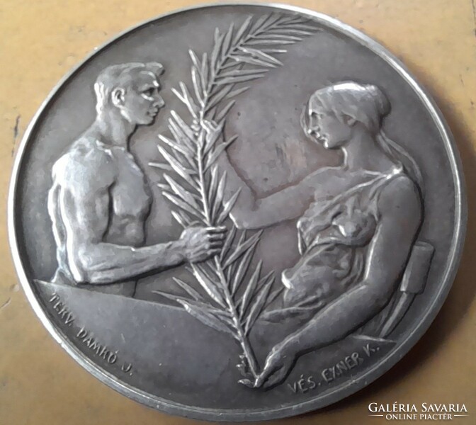 24. Sports medal, award, plaque. M.T.E.Sz. Karol Exner. 45mm 38.8g. Ag silver