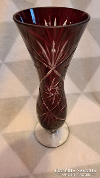 Footed crimson glass vase, crystal vase (l3691)