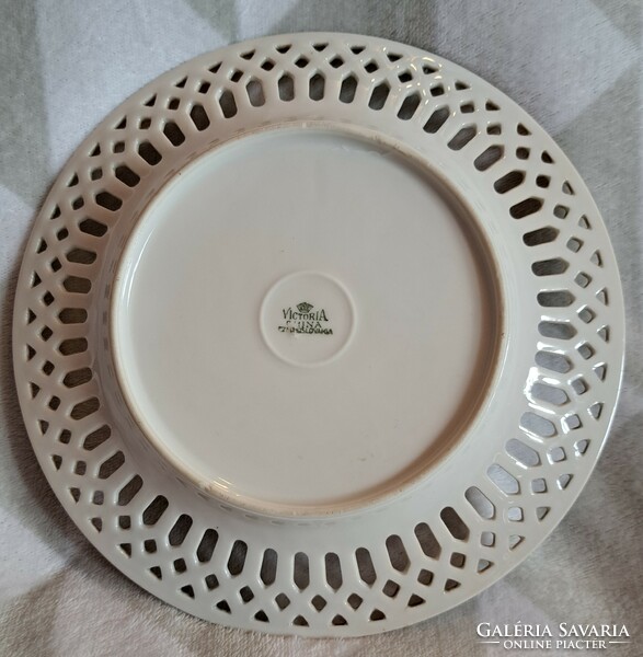 Antik Victoria életképes porcelán tányér, dísztányér (L3694)