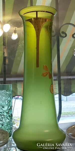 Extraordinary Jugendstil / art nuovo deco beautiful green-gold glass vase