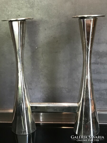 Silver-plated double candle holder, 21 cm high