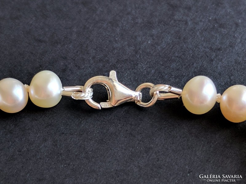 White cultured pearl bracelet - knotted freshwater pearl bracelet in gift box 925 silver