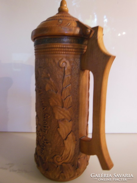 Cup - wood - 1933 year! - 2 Liter - hand carved - detailed - 38 x 19 x 14 cm