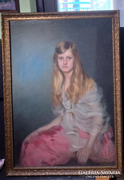 Monumentális női portré 1917-ből - Vas Ferenczné - női festő, Vas Ferencné
