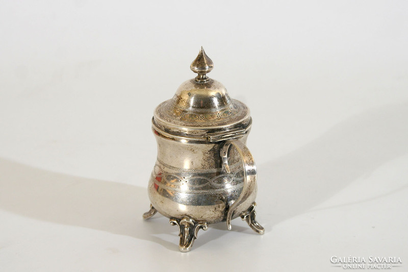 Antique silver mustard holder German 10cm 63g | Mustard container with lid and handle