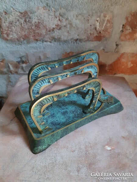 Art deco copper ashtray, match holder and candle holder