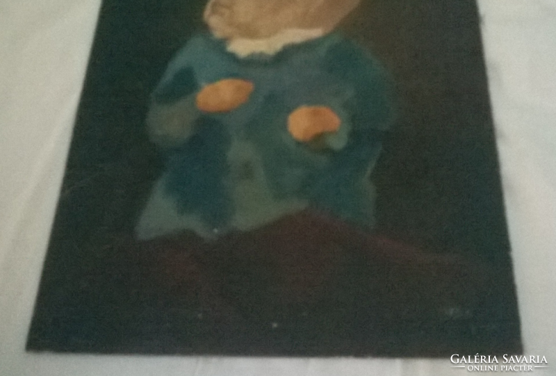 A picture depicting a doll painted on wood grain