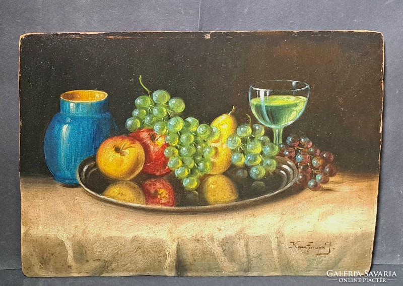 Kaufmann: Csendélet szőlővel (antik olajfestmény) gyümölcs-csendélet