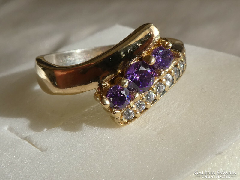 Silver 56 women's ring decorated with amethyst stones